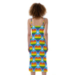 LGBT Pride Rainbow Heart Pattern Print Slim Fit Midi Cami Dress