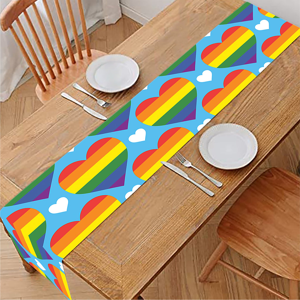 LGBT Pride Rainbow Heart Pattern Print Table Runner