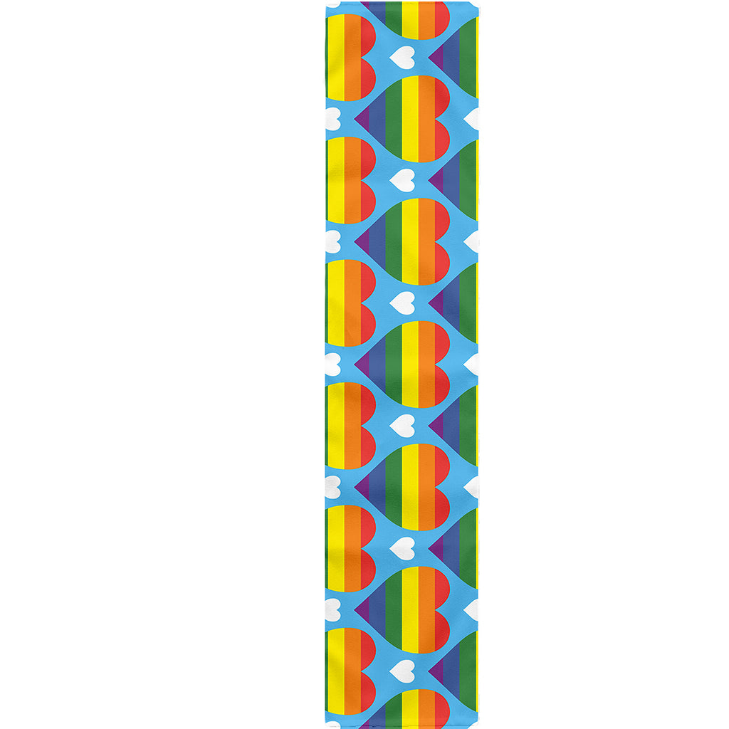 LGBT Pride Rainbow Heart Pattern Print Table Runner