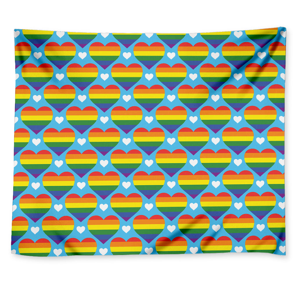 LGBT Pride Rainbow Heart Pattern Print Tapestry