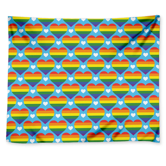 LGBT Pride Rainbow Heart Pattern Print Tapestry