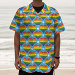LGBT Pride Rainbow Heart Pattern Print Textured Short Sleeve Shirt