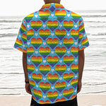 LGBT Pride Rainbow Heart Pattern Print Textured Short Sleeve Shirt