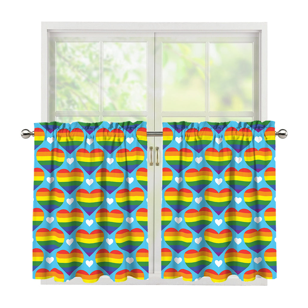 LGBT Pride Rainbow Heart Pattern Print Tier Curtains