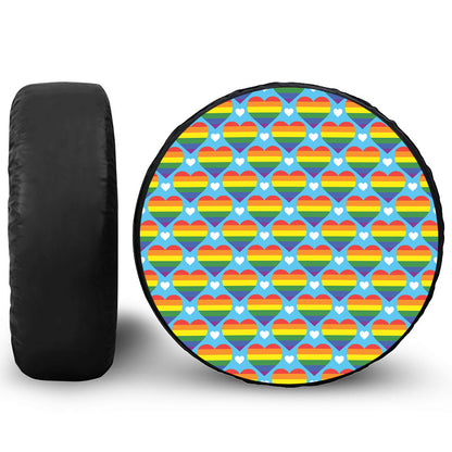 LGBT Pride Rainbow Heart Pattern Print Tire Cover