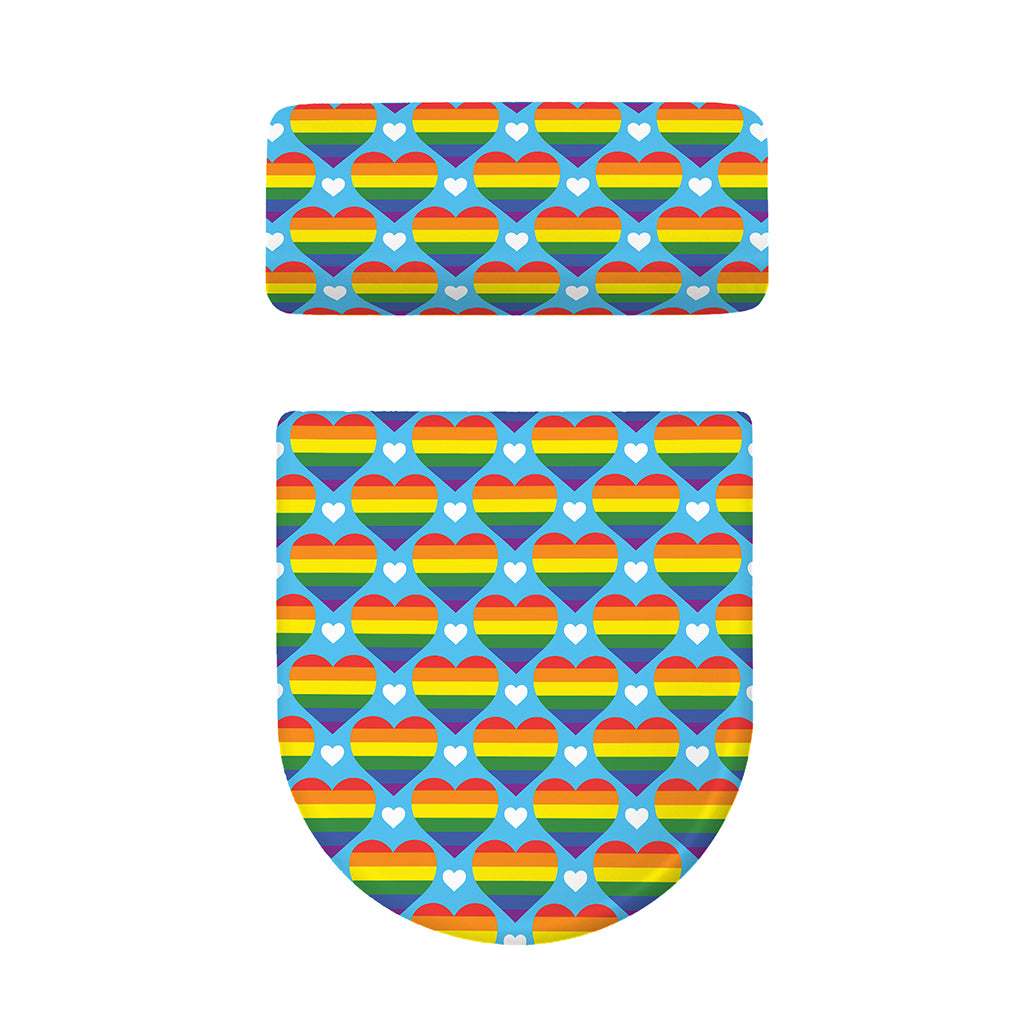 LGBT Pride Rainbow Heart Pattern Print Toilet Lid And Tank Cover Set