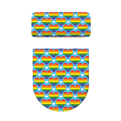 LGBT Pride Rainbow Heart Pattern Print Toilet Lid And Tank Cover Set