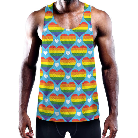 LGBT Pride Rainbow Heart Pattern Print Training Tank Top