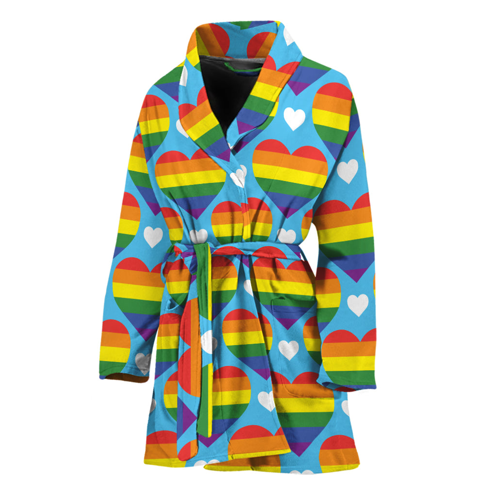 LGBT Pride Rainbow Heart Pattern Print Women's Bathrobe