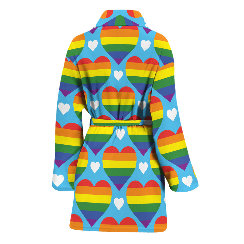 LGBT Pride Rainbow Heart Pattern Print Women's Bathrobe