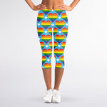 LGBT Pride Rainbow Heart Pattern Print Women's Capri Leggings