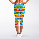 LGBT Pride Rainbow Heart Pattern Print Women's Capri Leggings