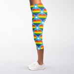 LGBT Pride Rainbow Heart Pattern Print Women's Capri Leggings