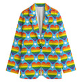 LGBT Pride Rainbow Heart Pattern Print Women's Cotton Blazer