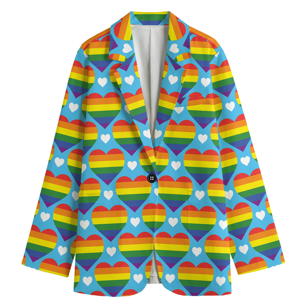 LGBT Pride Rainbow Heart Pattern Print Women's Cotton Blazer