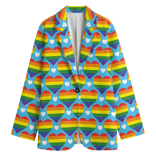 LGBT Pride Rainbow Heart Pattern Print Women's Cotton Blazer