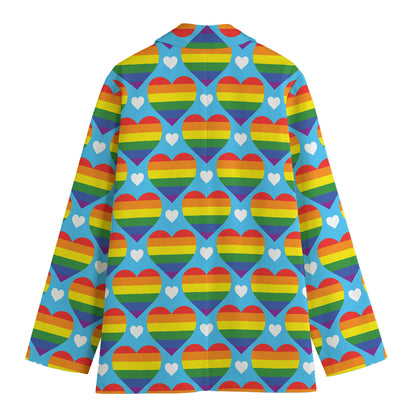 LGBT Pride Rainbow Heart Pattern Print Women's Cotton Blazer
