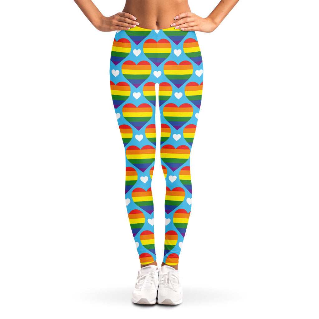 LGBT Pride Rainbow Heart Pattern Print Women's Leggings