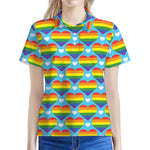 LGBT Pride Rainbow Heart Pattern Print Women's Polo Shirt