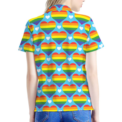 LGBT Pride Rainbow Heart Pattern Print Women's Polo Shirt
