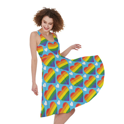 LGBT Pride Rainbow Heart Pattern Print Women's Sleeveless Dress