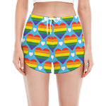 LGBT Pride Rainbow Heart Pattern Print Women's Split Running Shorts