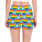 LGBT Pride Rainbow Heart Pattern Print Women's Split Running Shorts
