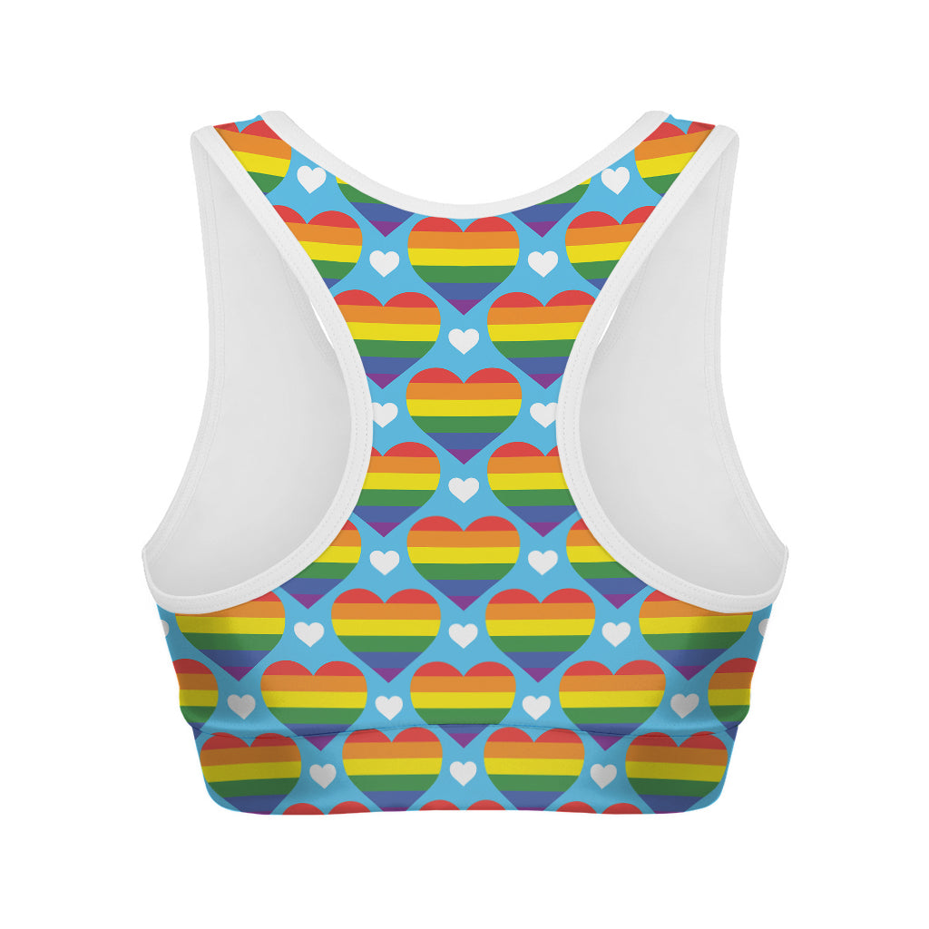 LGBT Pride Rainbow Heart Pattern Print Women's Sports Bra