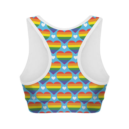 LGBT Pride Rainbow Heart Pattern Print Women's Sports Bra