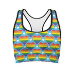 LGBT Pride Rainbow Heart Pattern Print Women's Sports Bra