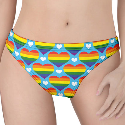 LGBT Pride Rainbow Heart Pattern Print Women's Thong