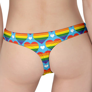 LGBT Pride Rainbow Heart Pattern Print Women's Thong