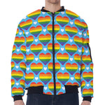 LGBT Pride Rainbow Heart Pattern Print Zip Sleeve Bomber Jacket