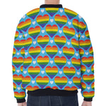 LGBT Pride Rainbow Heart Pattern Print Zip Sleeve Bomber Jacket