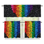 LGBT Pride Rainbow Heart Stones Print 3 Piece Kitchen Curtains