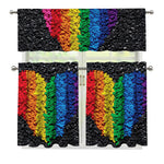 LGBT Pride Rainbow Heart Stones Print 3 Piece Kitchen Curtains