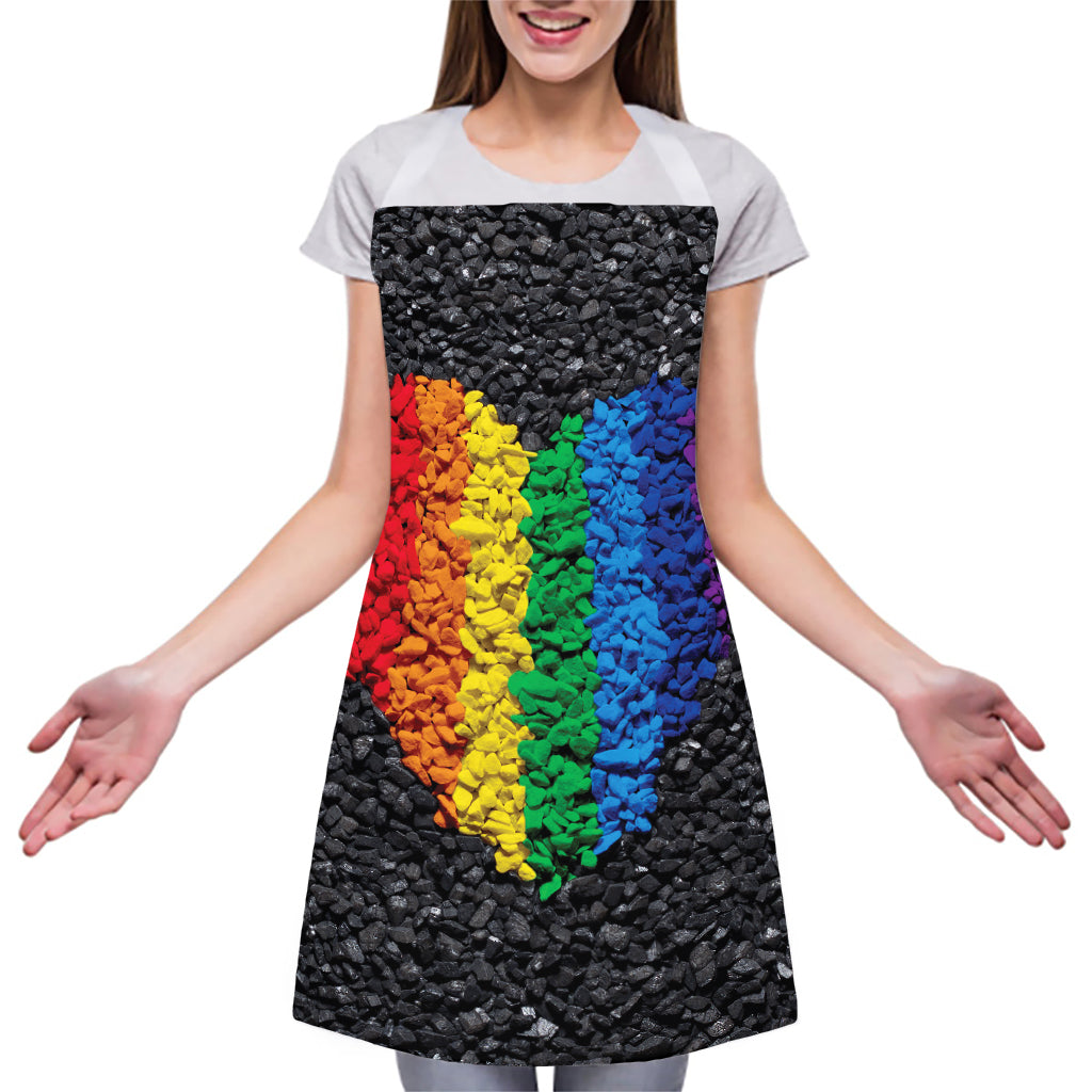 LGBT Pride Rainbow Heart Stones Print Adjustable Apron