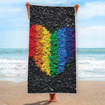 LGBT Pride Rainbow Heart Stones Print Beach Towel
