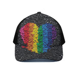LGBT Pride Rainbow Heart Stones Print Black Mesh Trucker Cap