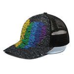 LGBT Pride Rainbow Heart Stones Print Black Mesh Trucker Cap