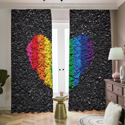 LGBT Pride Rainbow Heart Stones Print Blackout Pencil Pleat Curtains