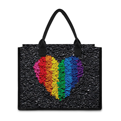 LGBT Pride Rainbow Heart Stones Print Canvas Tote Bag