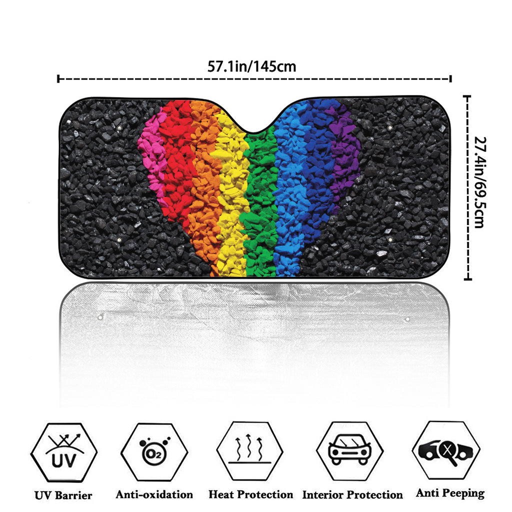 LGBT Pride Rainbow Heart Stones Print Car Windshield Sun Shade