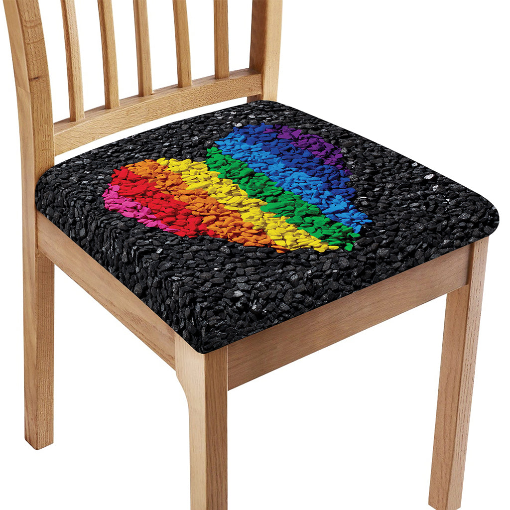 LGBT Pride Rainbow Heart Stones Print Chair Cushion Cover