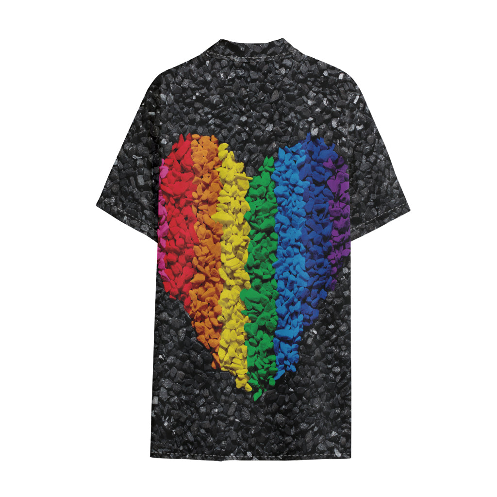 LGBT Pride Rainbow Heart Stones Print Cotton Hawaiian Shirt