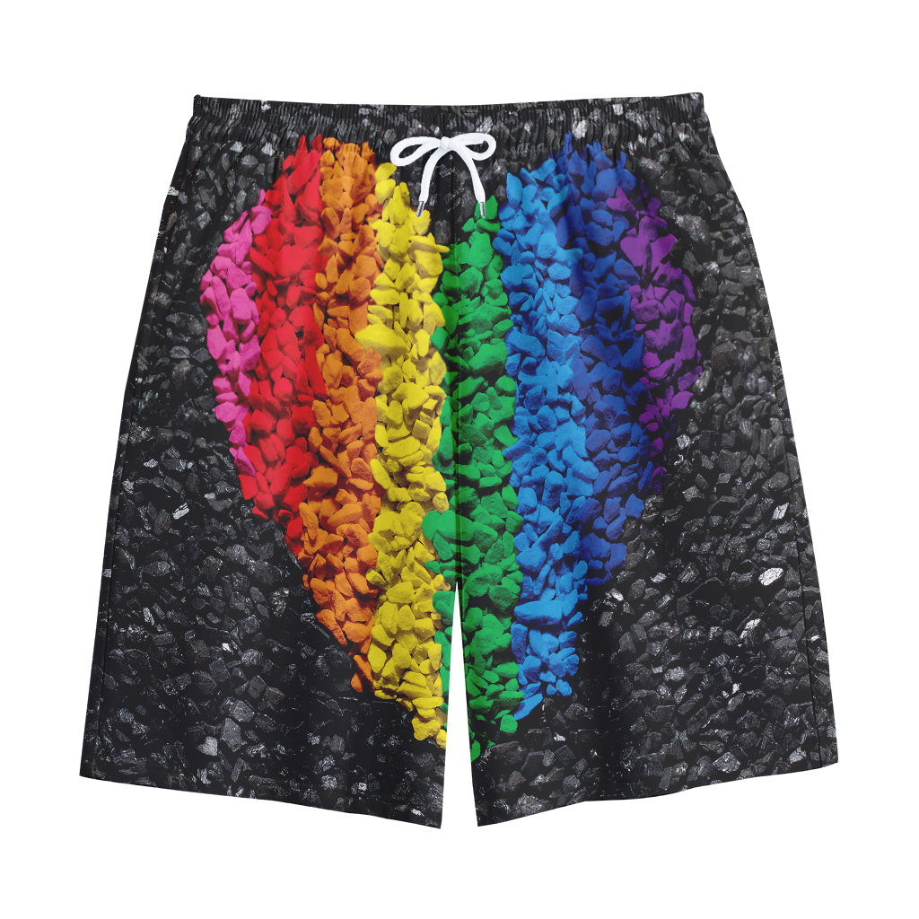 LGBT Pride Rainbow Heart Stones Print Cotton Shorts