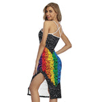 LGBT Pride Rainbow Heart Stones Print Cross Back Cami Dress