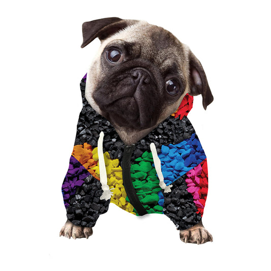 LGBT Pride Rainbow Heart Stones Print Dog Zip Up Hoodie