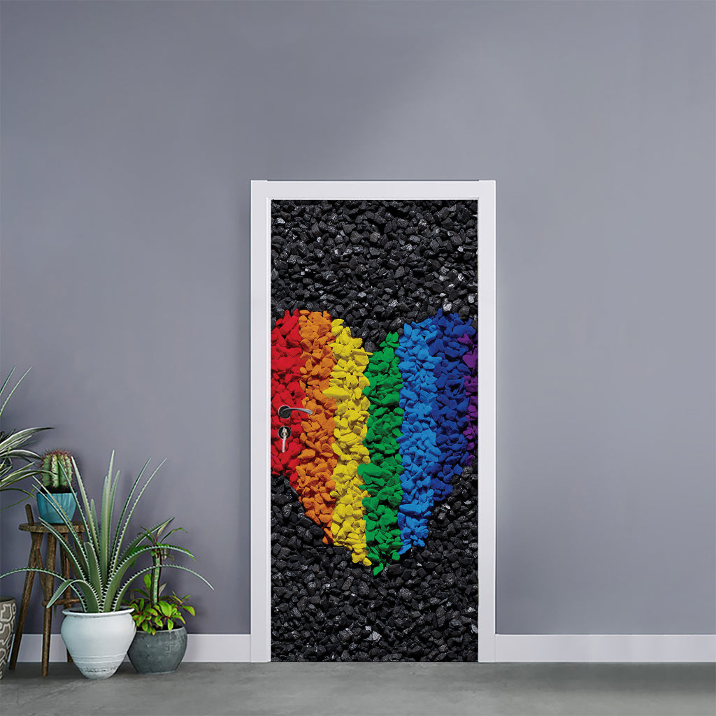 LGBT Pride Rainbow Heart Stones Print Door Sticker