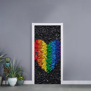 LGBT Pride Rainbow Heart Stones Print Door Sticker